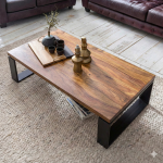 Premium Solid Wood & Black Metal Coffee Table