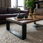 Premium Solid Wood & Black Metal Coffee Table