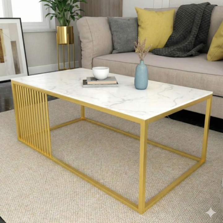 Modern Golden Frame Marble Top Coffee Table